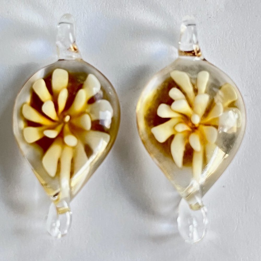As Low As $2 Honey Inside Blossom Drop Handmade Lampwork Pendants 1Pair 42mm
